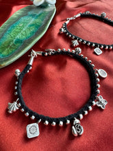 Load image into Gallery viewer, Black thread silver anklets-Balinese