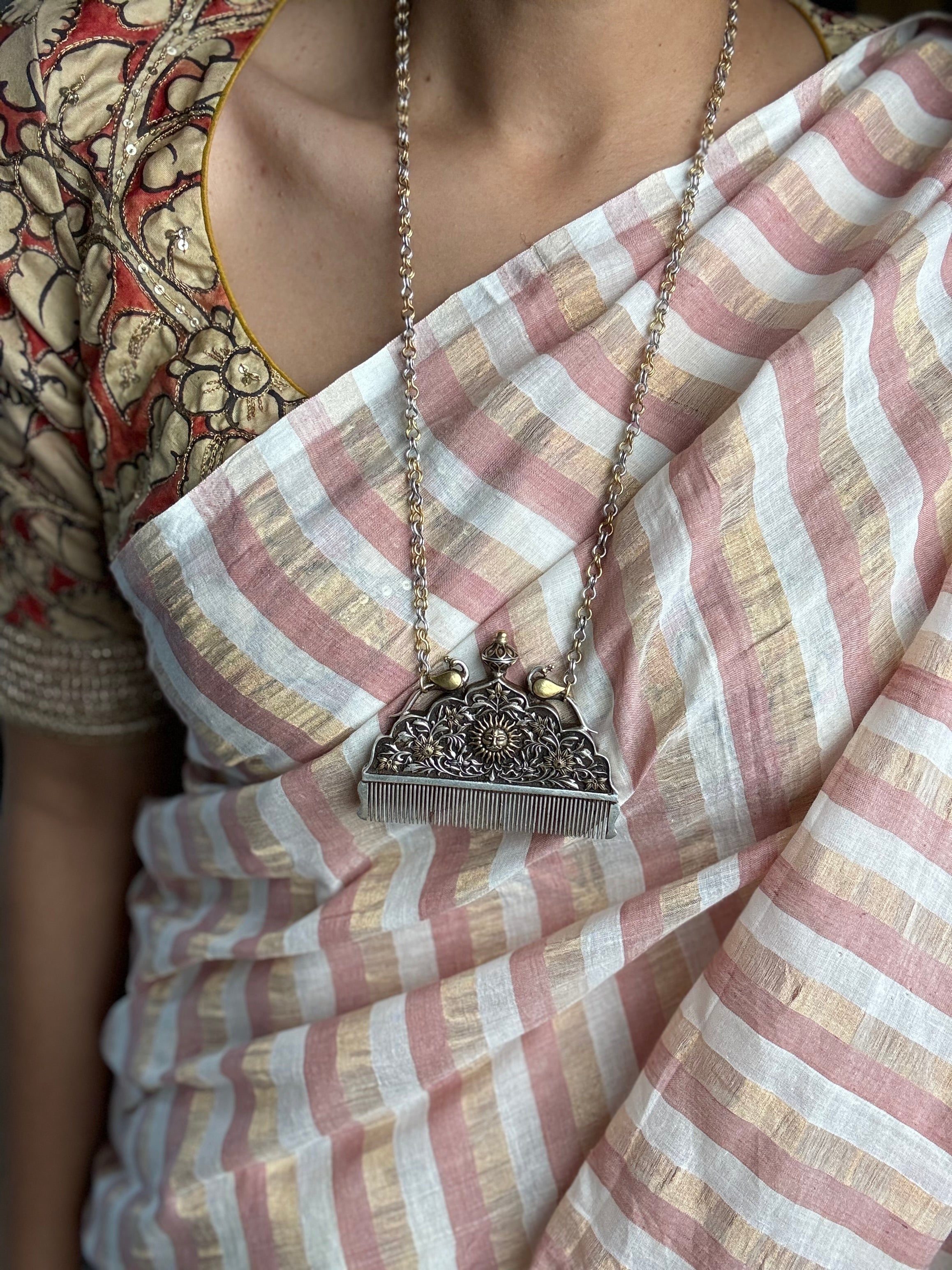 Handcrafted Silver Peacock Comb Necklace Potpourri Studio