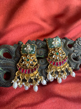 Load image into Gallery viewer, Silver 92.5 gold polish kundan chandbalis earrings