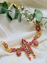 Load image into Gallery viewer, Traditional southindian necklace in silver 925, Burmese rubies & mossanite
