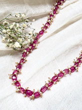 Load image into Gallery viewer, Rubies & pearls on silver single chain