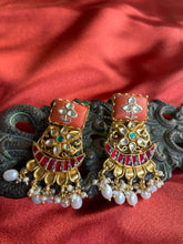 Load image into Gallery viewer, Silver 92.5 gold polish kundan coral inlay work chandbalis