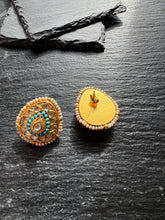Load image into Gallery viewer, Silver 92.5 gold polish kundan work turquoise earrings