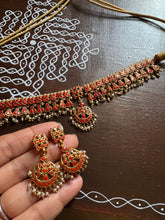 Load image into Gallery viewer, Coral choker necklace with earrings