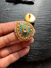 Load image into Gallery viewer, Silver 92.5 gold polish kundan work turquoise earrings