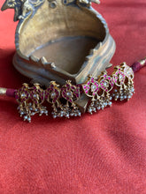 Load image into Gallery viewer, Ruby red peacock kundan bracelet/ Ponchi
