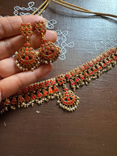Load image into Gallery viewer, Coral choker necklace with earrings
