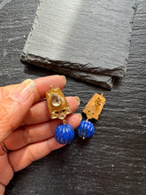 Load image into Gallery viewer, Silver 92.5 gold polish carved lapis lazuli  earrings