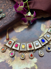 Load image into Gallery viewer, Statement inlay work navratna necklace