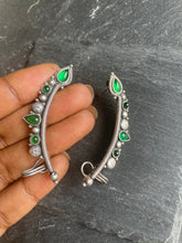 Load image into Gallery viewer, Statement silver emerald earcuffs