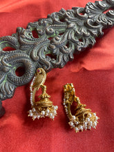 Load image into Gallery viewer, Parrot Statement gold polish Jhumka Earrings