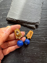 Load image into Gallery viewer, Silver 92.5 gold polish carved lapis lazuli  earrings