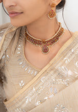 Load image into Gallery viewer, Ruby choker necklace with earrings