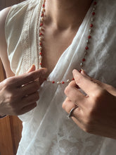 Load image into Gallery viewer, Carved (water melon shaped corals ) & tulip flower shaped pearls on silver 925 and gold polish