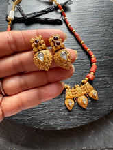 Load image into Gallery viewer, Antique coral & kundan beaded necklace in silver 925 and gold polish