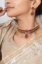Load image into Gallery viewer, Ruby choker necklace with earrings