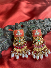 Load image into Gallery viewer, Silver 92.5 gold polish kundan coral inlay work chandbalis