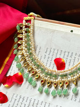 Load image into Gallery viewer, One of a kind layered pearl and emerald necklace set
