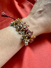 Load image into Gallery viewer, Ruby red peacock kundan bracelet/ Ponchi