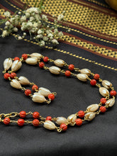 Load image into Gallery viewer, Carved (water melon shaped corals ) & tulip flower shaped pearls on silver 925 and gold polish