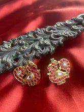 Load image into Gallery viewer, Silver 92.5 gold polish kundan peacock earrings