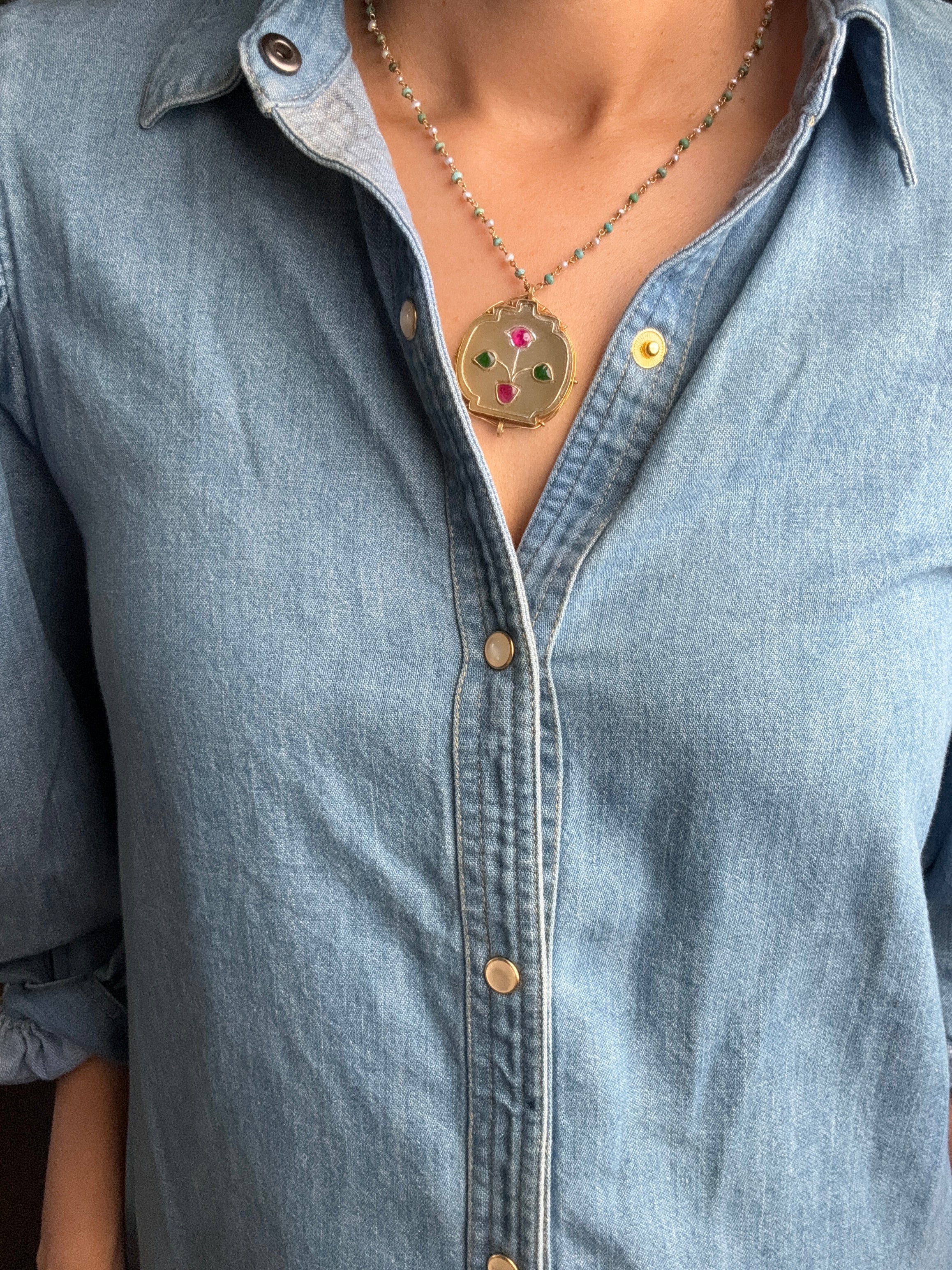 Natural Jade Inlay work neckpiece 5 Potpourri Studio