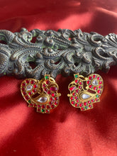 Load image into Gallery viewer, Silver 92.5 gold polish kundan peacock earrings