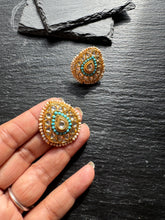 Load image into Gallery viewer, Silver 92.5 gold polish kundan work turquoise earrings