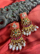 Load image into Gallery viewer, Silver 92.5 gold polish kundan coral inlay work chandbalis