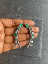 Load image into Gallery viewer, Statement silver emerald earcuffs