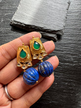 Load image into Gallery viewer, Silver 92.5 gold polish carved lapis lazuli  earrings