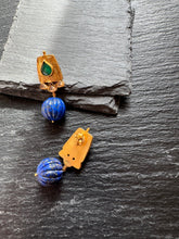 Load image into Gallery viewer, Silver 92.5 gold polish carved lapis lazuli  earrings
