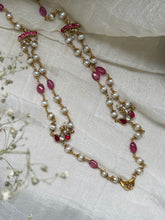 Load image into Gallery viewer, Rubies & pearls on silver double chain