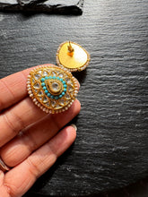 Load image into Gallery viewer, Silver 92.5 gold polish kundan work turquoise earrings