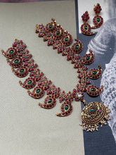 Load image into Gallery viewer, Statement kundan work mango necklace set with earrings (comes with an adjustable threadwork )
