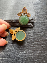 Load image into Gallery viewer, Silver 92.5 gold polish carved jade  earrings
