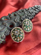 Load image into Gallery viewer, One of a kind Silver 92.5 gold polish inlay work kundan studs