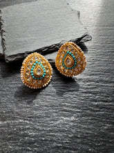 Load image into Gallery viewer, Silver 92.5 gold polish kundan work turquoise earrings
