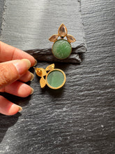 Load image into Gallery viewer, Silver 92.5 gold polish carved jade  earrings