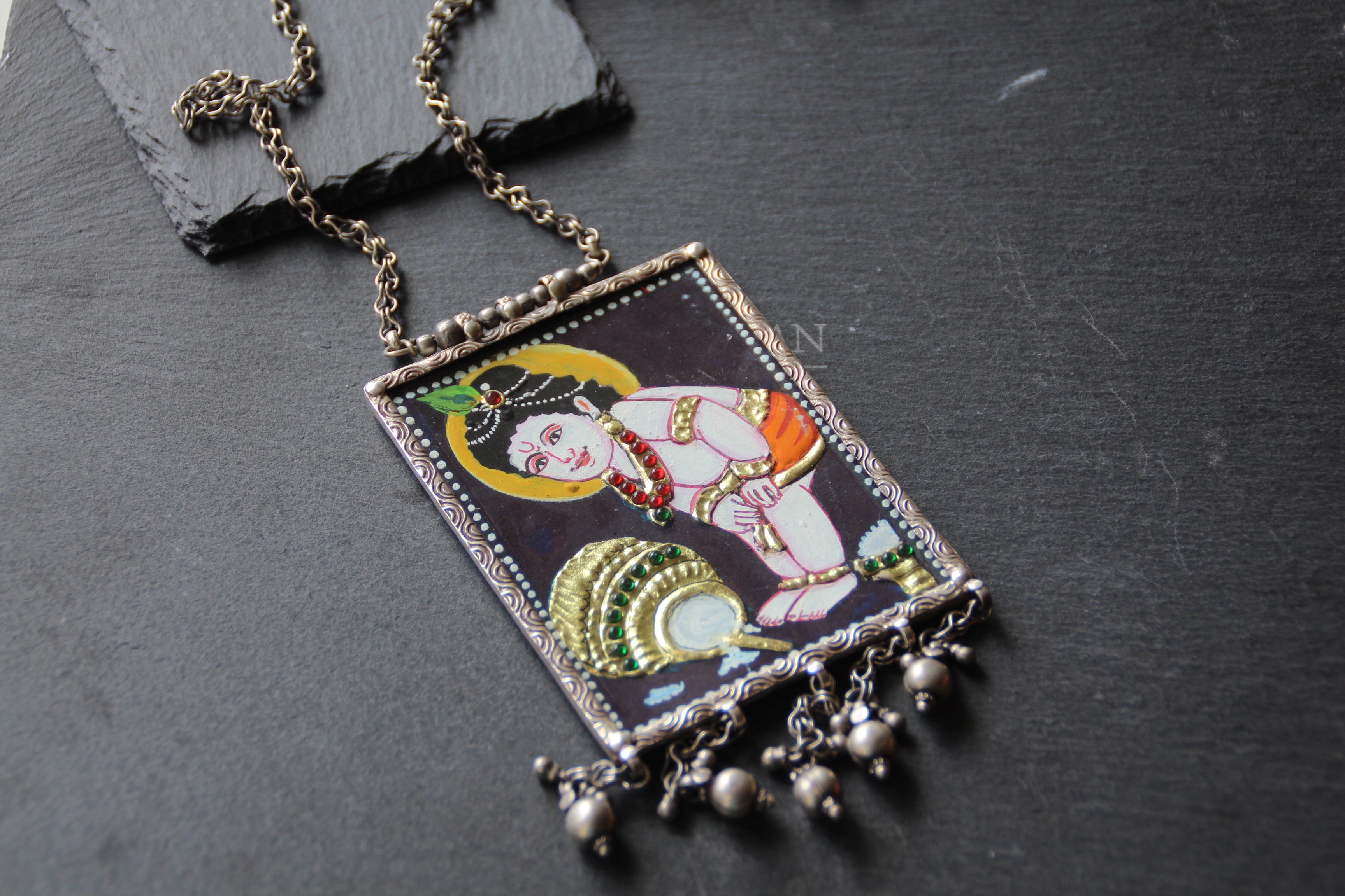 Hand painted tanjore Krishna necklace Potpourri Studio