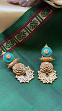 Load image into Gallery viewer, Kundan work (925 silver) earrings in gold polish