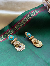 Load image into Gallery viewer, Kundan work (925 silver) earrings in gold polish