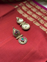 Load image into Gallery viewer, Kundan work (925 silver) earrings in gold polish