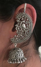 Load image into Gallery viewer, Statement Peacock Jhumkas in Silver