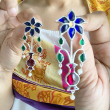 Load image into Gallery viewer, Guldasta (Mughal Flower) Kundan Earrings - Blue