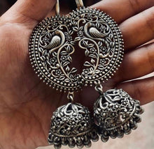Load image into Gallery viewer, Statement Peacock Jhumkas in Silver