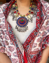 Load image into Gallery viewer, Statement colourful silver vintage glass neckpiece