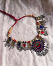 Load image into Gallery viewer, Statement colourful silver vintage glass neckpiece