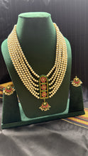 Load image into Gallery viewer, Multilayered Festive Pearl Necklace set with earrings
