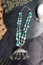 Load image into Gallery viewer, One of a kind natural turquoise necklace with vintage pendant
